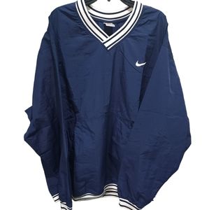Vintage Nike Windbreaker Nylon Jacket Mens 2XL Blue Pullover Pocket V-Neck